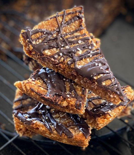 ANZAC SLICE WITH SALTED DARK CHOCOLATE DRIZZLE
