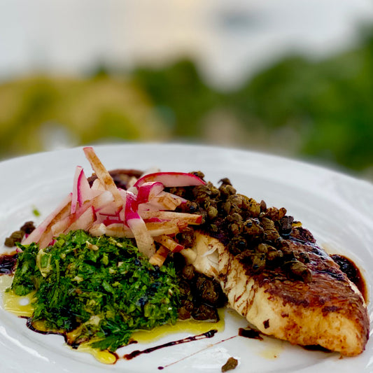 SKIN ON SNAPPER WITH CRUNCHY CAPERS AND SALSA VERDE FOR THE ADVENTURER IN YOU!
